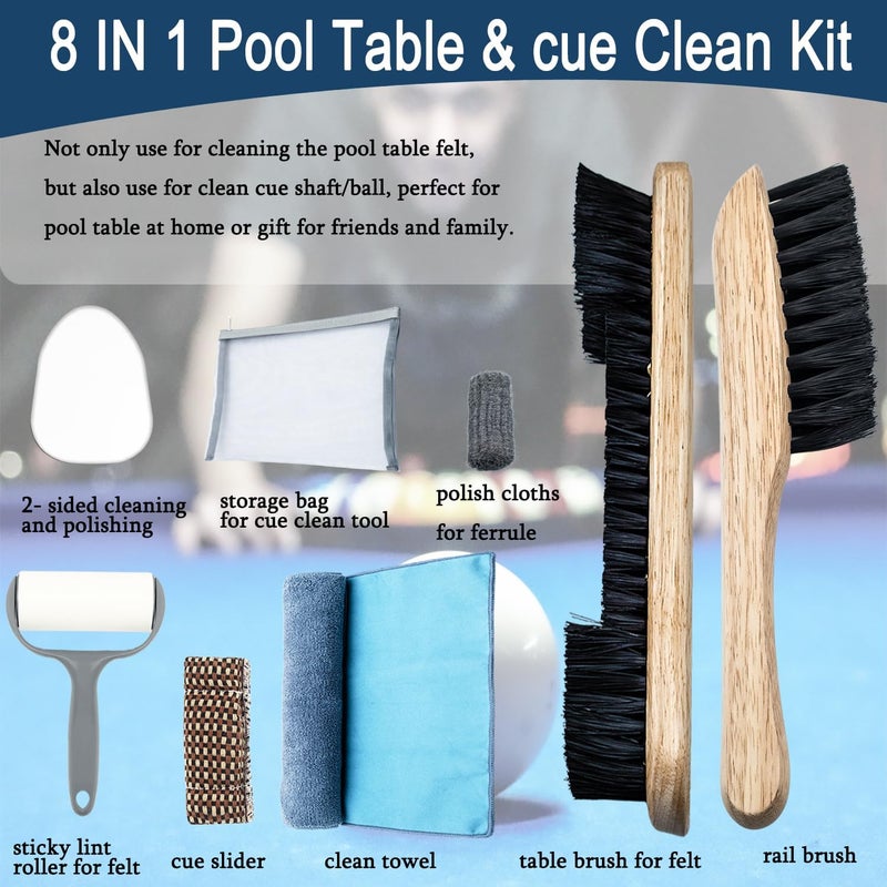 OMTRS Pool Table Brush for Felt, Pool Table Cleaning Kit with Pool Cue Shaft Cleaning, Pool Cue Smoother and Burnisher, Cloth and Pool Stick Slicker, Ferrule Polishing Cotton Billiard Pool Accessories - Image 4